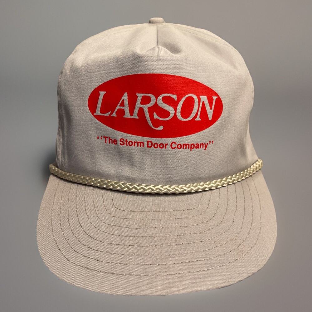 Vintage Larson The Storm Door Company Rope Hat Cap Gray Zip-Back 90s